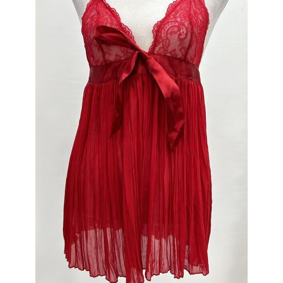 Victorias Secret Size Small Red Pleated Babydoll Lingerie Nightie Slip Bow NWT - Picture 4 of 10